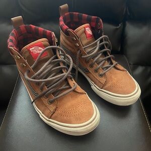 Vans Sk8 Hi Top MTE Scotchgard Brown Suede Buffalo Checkered Sneakers UNISEX